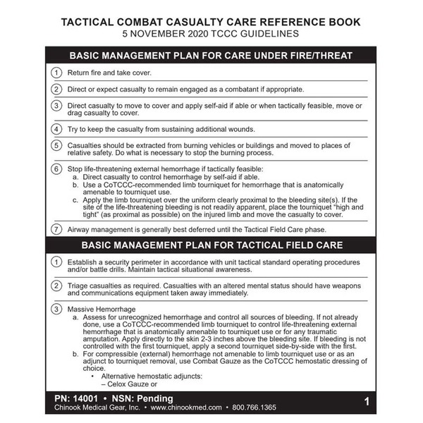 Chinook - TCCC Book Tactical Combat Casualty Care Reference Book